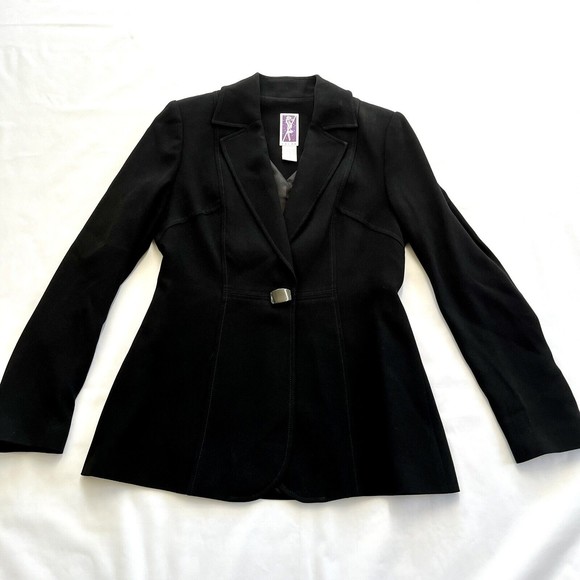 Zelda Womens Blazer Jacket Vintage Black Button Collar Triacetate Blend USA 6 - Picture 1 of 9